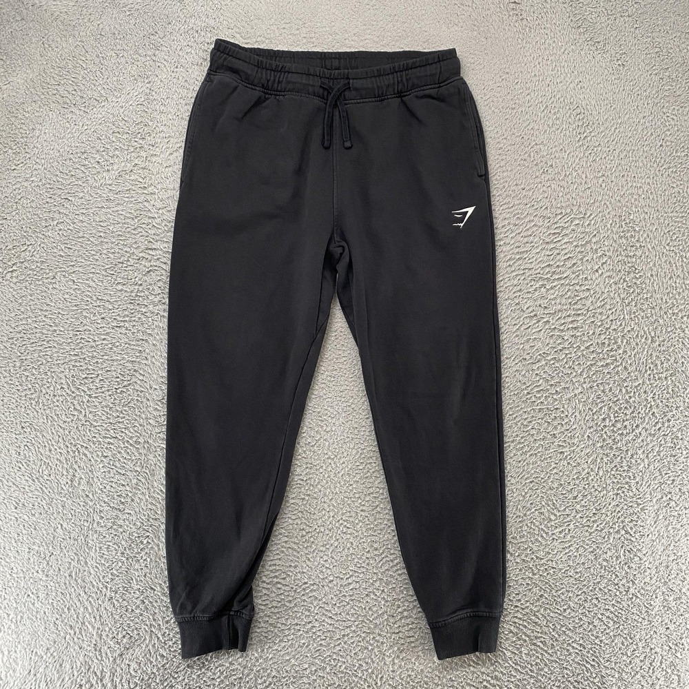 Gymshark Joggers Mens Large Black Fleece Sweatpants Logo Gym Workout Athletic